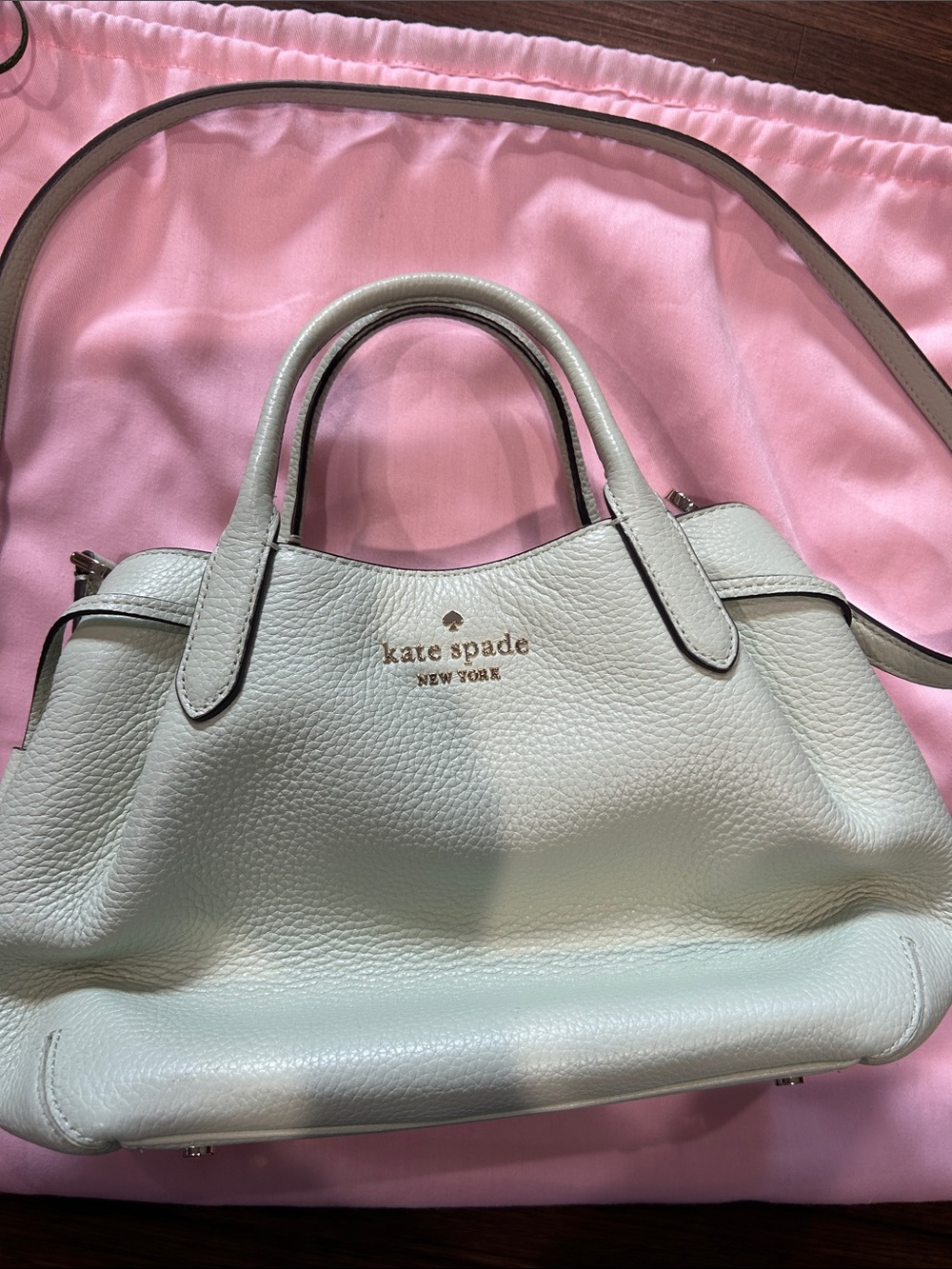 kate spade Pebbled Leather Satchel in Light Cream